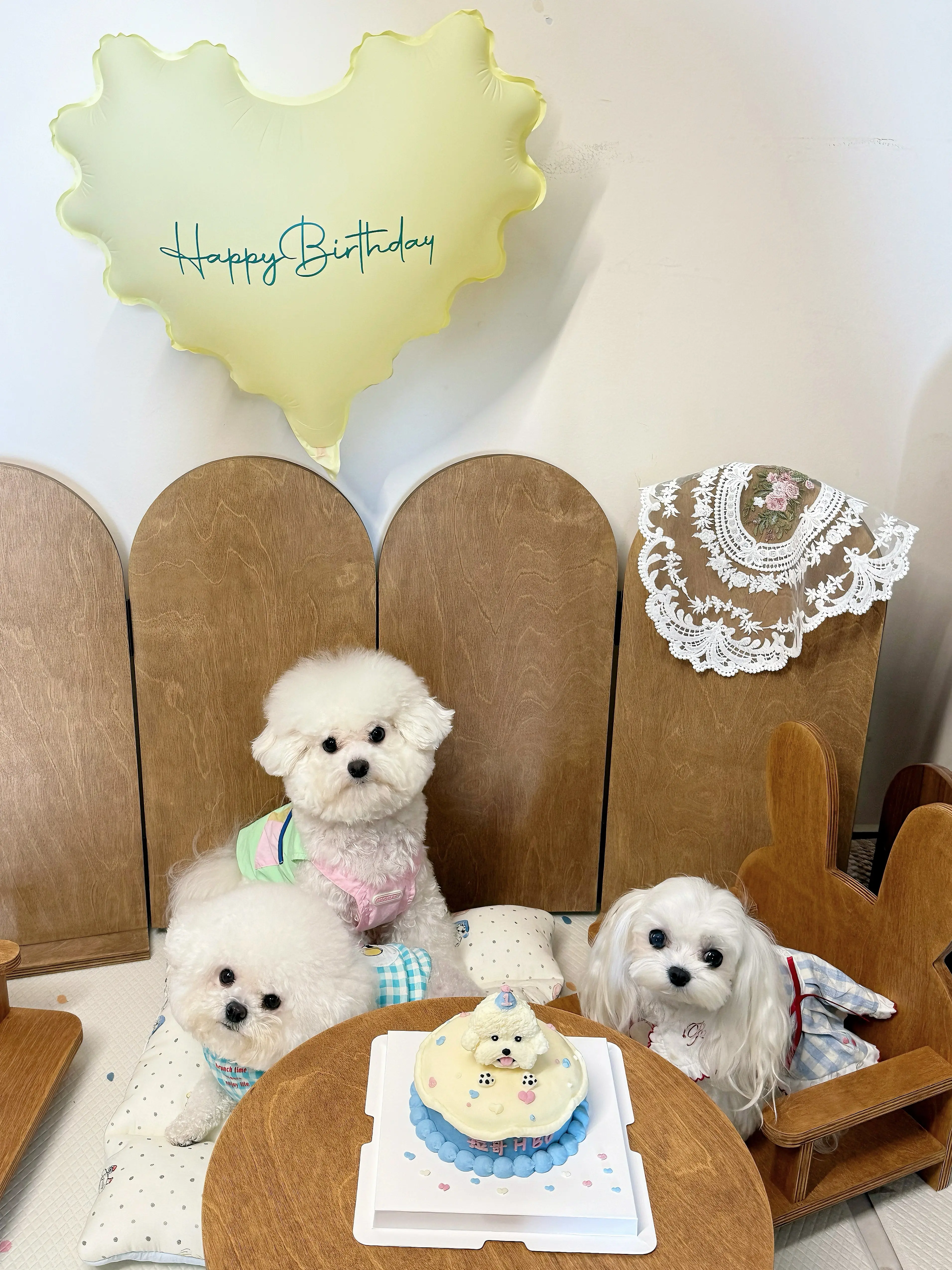 wooden pet furniture decoration in a customer's home - Vintage Round Pet Side Table and Mini Chair Set